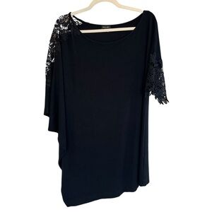 Escada Asymmetrical Lace Stretch Jersey Top Black XL Classic Contemporary Chic